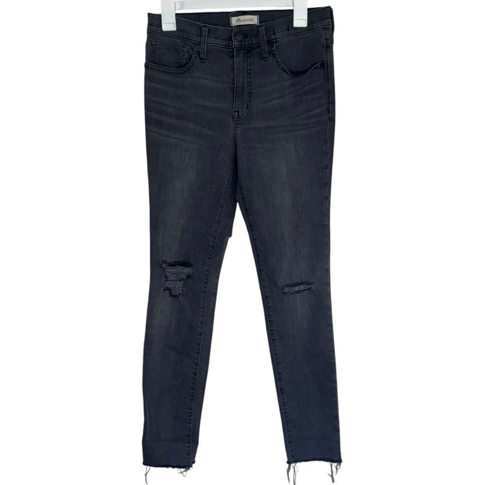 Madewell Black Mid Rise Distressed Skinny Jeans